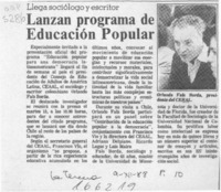 Lanzan programa de educación popular  [artículo].
