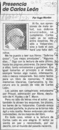 Presencia de Carlos León  [artículo] Hugo Montes.