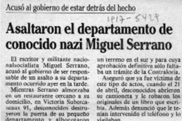 Asaltaron el departamento de conocido nazi Miguel Serrano  [artículo].