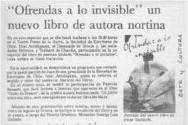 "Ofrendas a lo invisible" un nuevo libro de autora nortina  [artículo].