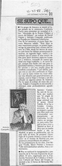 Se supo que --  [artículo].