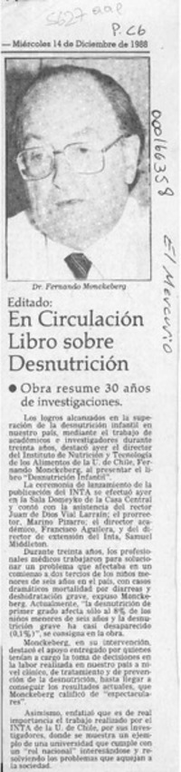 En circulación libro sobre desnutrición  [artículo].