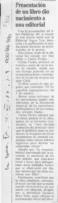 Presentación de un libro dio nacimiento a una editorial  [artículo].
