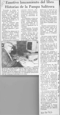 Emotivo lanzamiento del libro Historias de la Pampa Salitrera  [artículo].