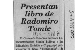 Presentan libro de Radomiro Tomic  [artículo].