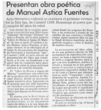 Presentan obra poética de Manuel Astica Fuentes  [artículo].