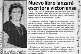 Nuevo libro lanzará escritora victoriense  [artículo].