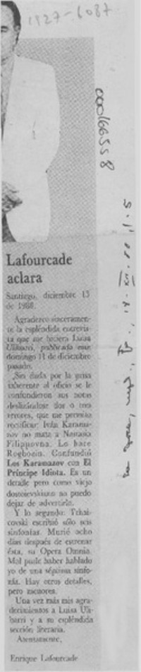 Lafourcade aclara  [artículo] Enrique Lafourcade.