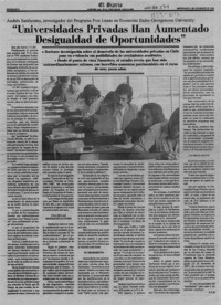 "Universidades privadas han aumentado desigualdad de oportunidades"  [artículo] F. V. D.