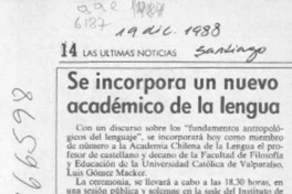 Se incorpora un nuevo académico de la lengua  [artículo].