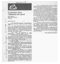 Comentan obra "Háblame de Laura"  [artículo] René Jiménez Rieutord.