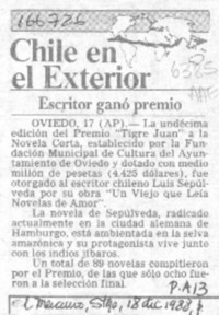 Escritor ganó premio