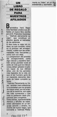 Un Libro de regalo para nuestros afiliados  [artículo].