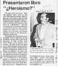 Presentaron libro "Heroísmo?"  [artículo].