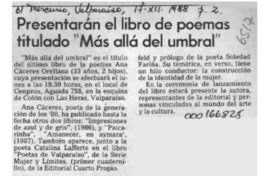 Presentarán el libro de poemas titulado "Más allá del umbral"  [artículo].