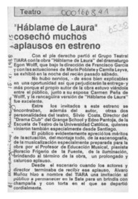 "Háblame de Laura" cosechó muchos aplausos en estreno  [artículo].