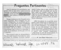 Preguntas pertinentes  [artículo] Juan Rubén Valenzuela.