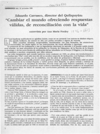 "Cambiar el mundo ofreciendo respuestas válidas, de reconciliación con la vida"  [artículo] Ana María Foxley.