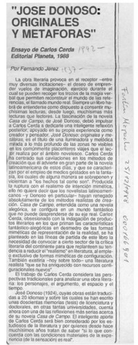 "José Donoso, originales y metáforas"  [artículo] Fernando Jerez.