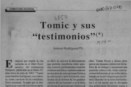 Tomic y sus "Testimonios"  [artículo] Aniceto Rodríguez.