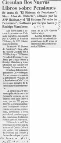 Circulan dos nuevos libros sobre pensiones  [artículo].