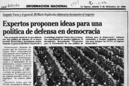 Expertos proponen para una política de defensa en democracia  [artículo].