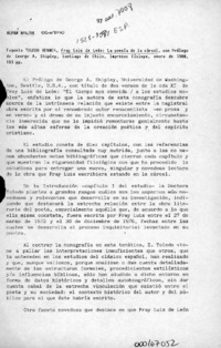 Eugenia Toledo Renner, "Fray Luis de León, la poesía de la cárcel"  [artículo] Lilian Rodríguez Sandoval.