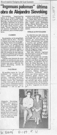 "Ingenuas palomas" última obra de Alejandro Sieveking  [artículo].