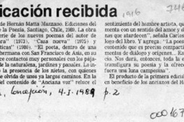 Publicación recibida  [artículo].