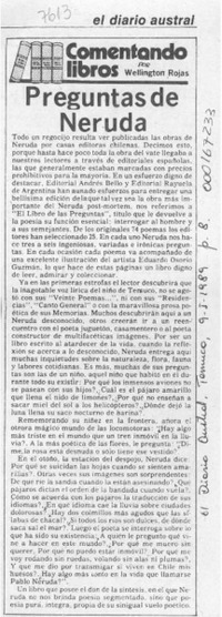 Preguntas de Neruda  [artículo] Wellington Rojas Valdebenito.