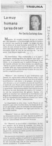 La muy humana tarea de ser  [artículo] Cecilia Castaings Gana.