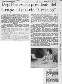 Deja Portezuelo presidente del grupo literario "Creación"  [artículo] Adolay Sobarzo.