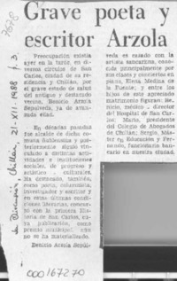 Grave poeta y escritor Arzola  [artículo].