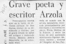 Grave poeta y escritor Arzola  [artículo].