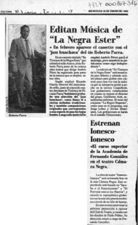 Editan música de "La negra Ester"  [artículo].