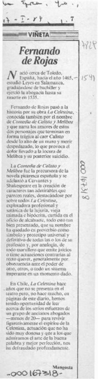 Fernando de Rojas  [artículo] Mangosta.