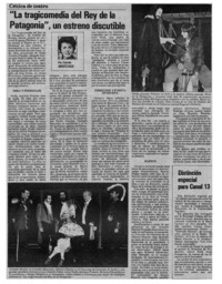 "La tragicomedia del rey de la Patagonia", un estreno discutible