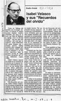 Isabel Velasco y sus "Recuerdos del olvido"  [artículo] Emilio Oviedo.