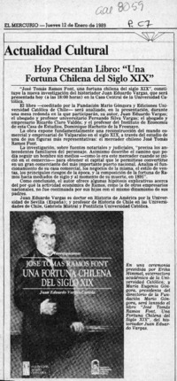 Hoy presentan libro, "Una fortuna chilena del siglo XIX"