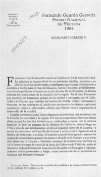 Fernando Guarda Geywitz, Premio Nacional de Historia 1984