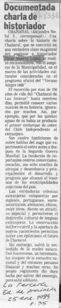 Documentada charla de historiador  [artículo] Alejandro Nofal S.