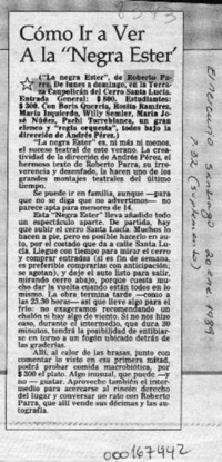 Cómo ir a ver a la "Negra Ester"  [artículo].