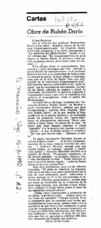 Obra de Rubén Darío  [artículo] Silvio Avilez Gallo.