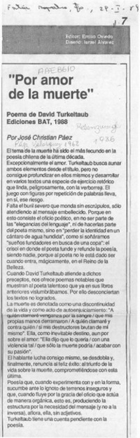 "Por amor de la muerte"  [artículo] José Christian Páez.