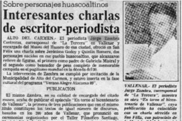 Interesantes charlas de escritor-periodista  [artículo].