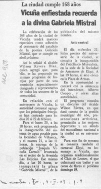 Vicuña enfiestada recuerda a la divina Gabriela Mistral