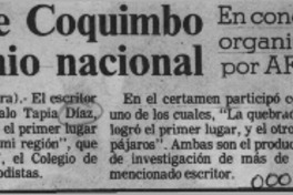 Escritor de Coquimbo ganó premio nacional  [artículo] Rubén Aguilera.