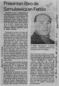 Presentan libro de Szmulewicz en Ferbio  [artículo].
