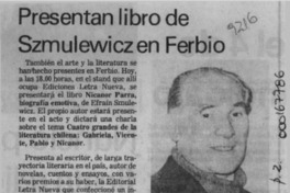 Presentan libro de Szmulewicz en Ferbio  [artículo].