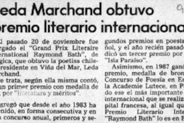 Leda Marchand obtuvo premio literario internacional  [artículo].